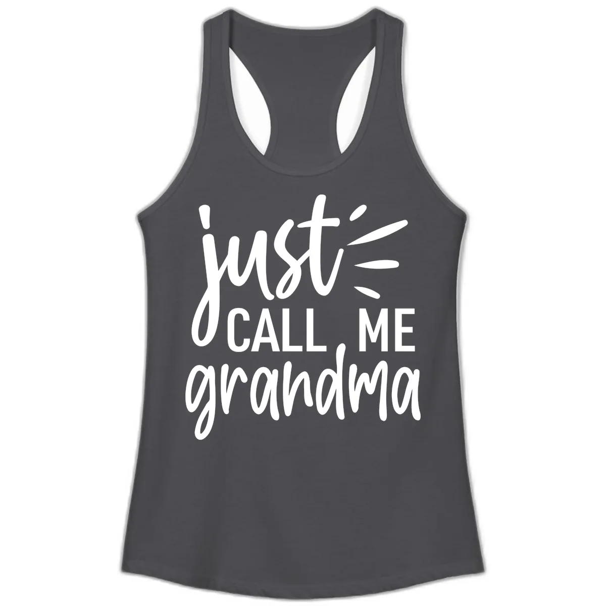 Just Call Me Grandma Typography Ladies Tank in Solid Dark Gray