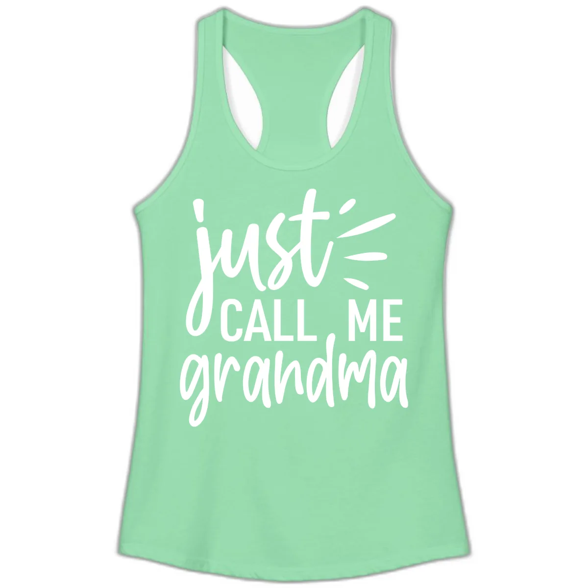 Just Call Me Grandma Typography Ladies Tank in Solid Mint
