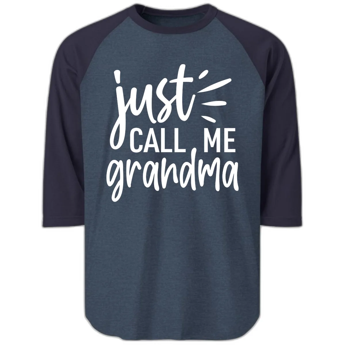 Just Call Me Grandma Typography Raglan 3/4 in Heather Denim Navy