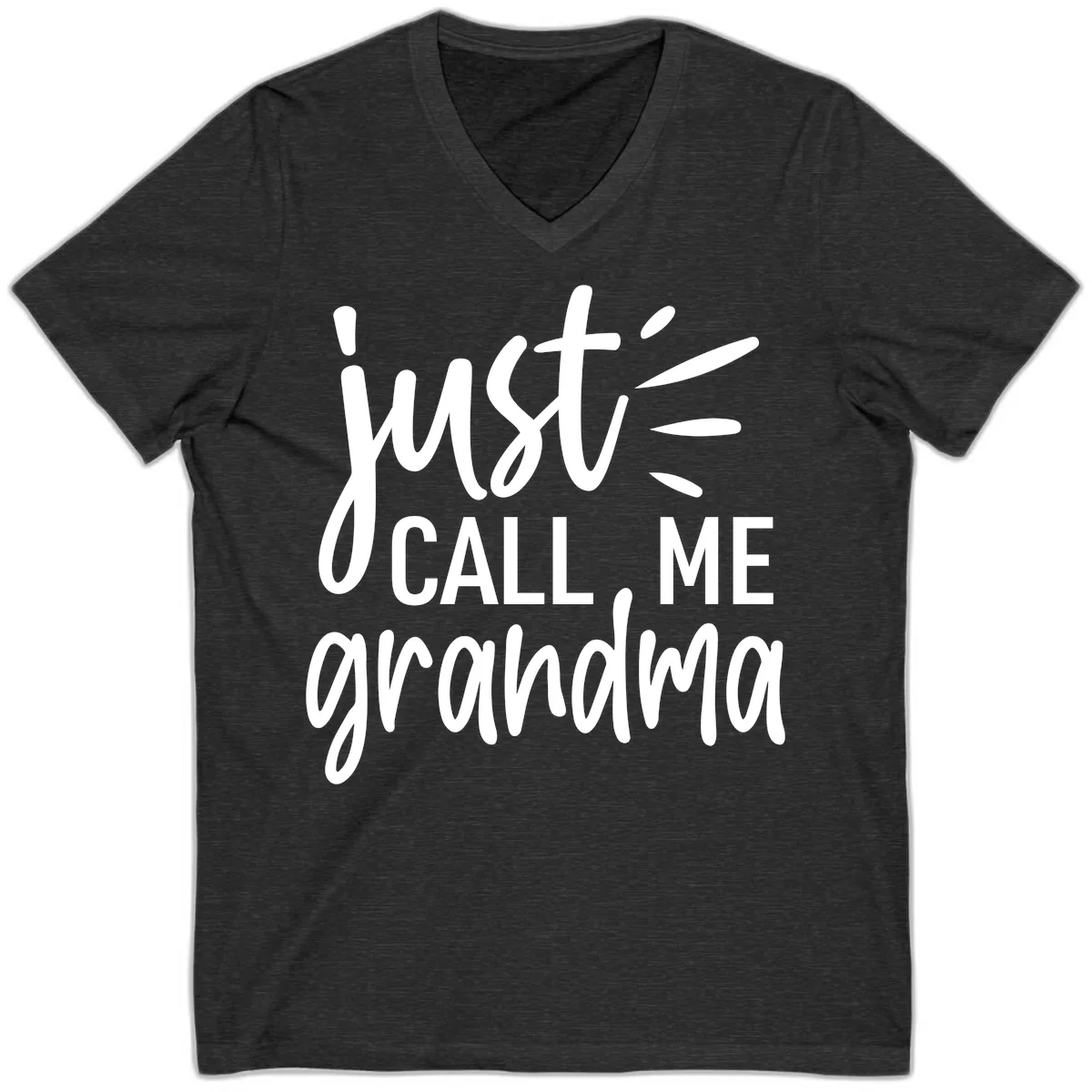 Just Call Me Grandma Typography V-Neck in Dark Grey Heather