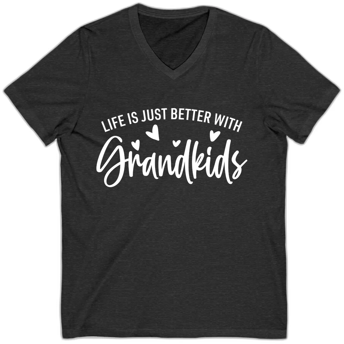 Life Is Just Better With Grandkids Typography V-Neck in Dark Grey Heather