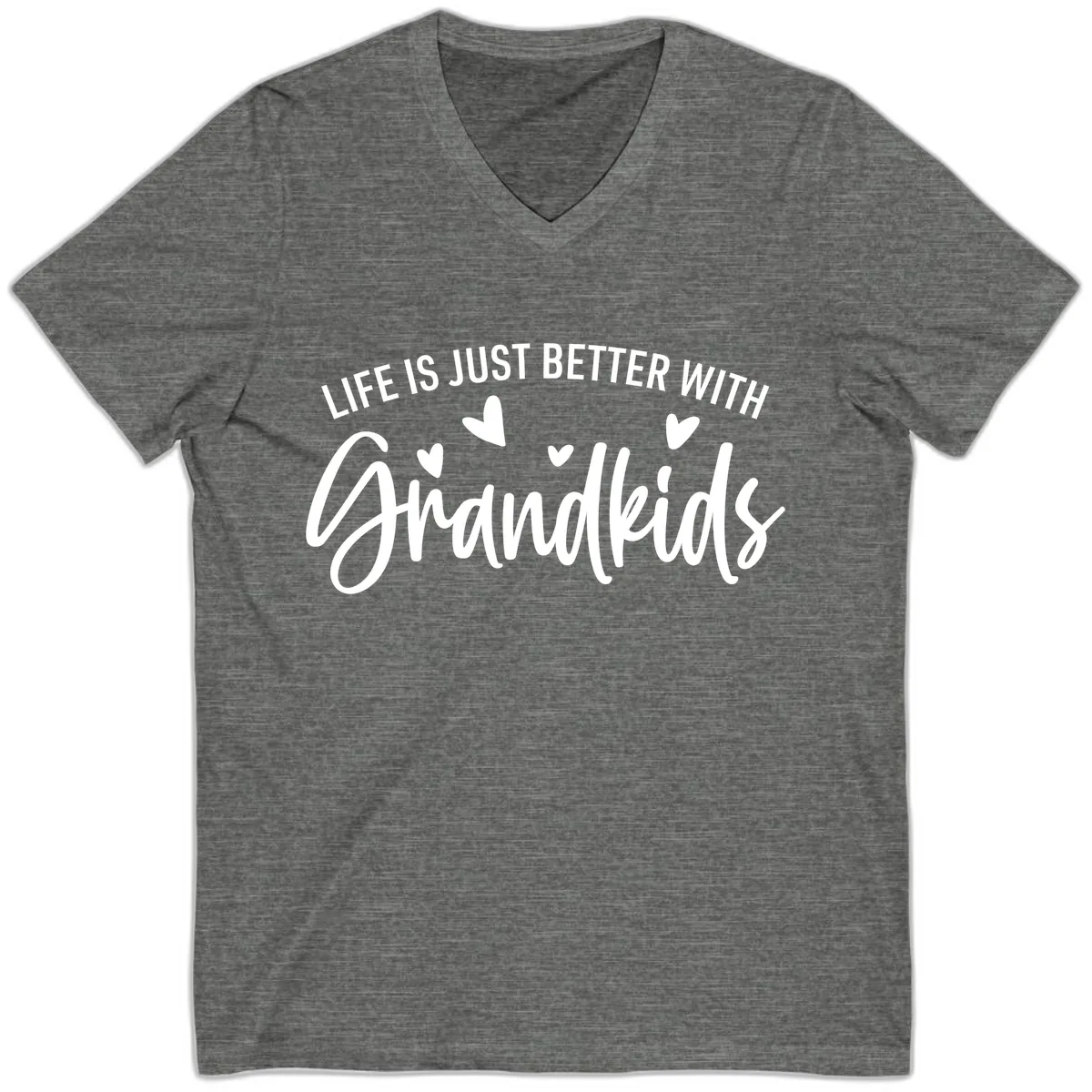 Life Is Just Better With Grandkids Typography V-Neck in Deep Heather