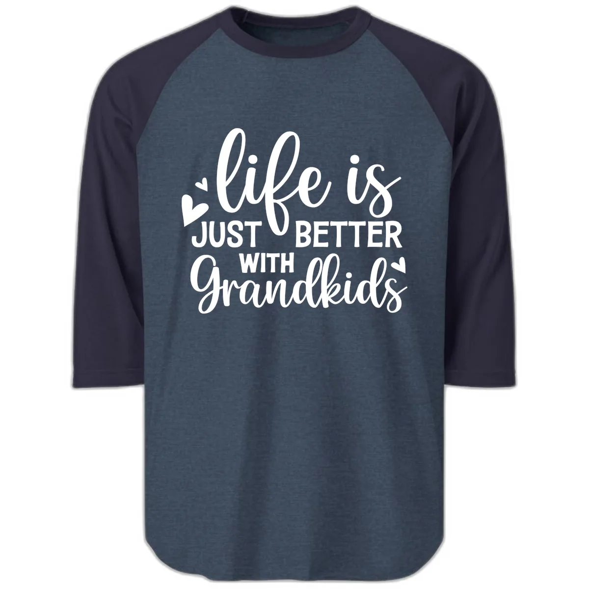 Life Is Just Better With Grandkids Raglan 3/4 in Heather Denim Navy