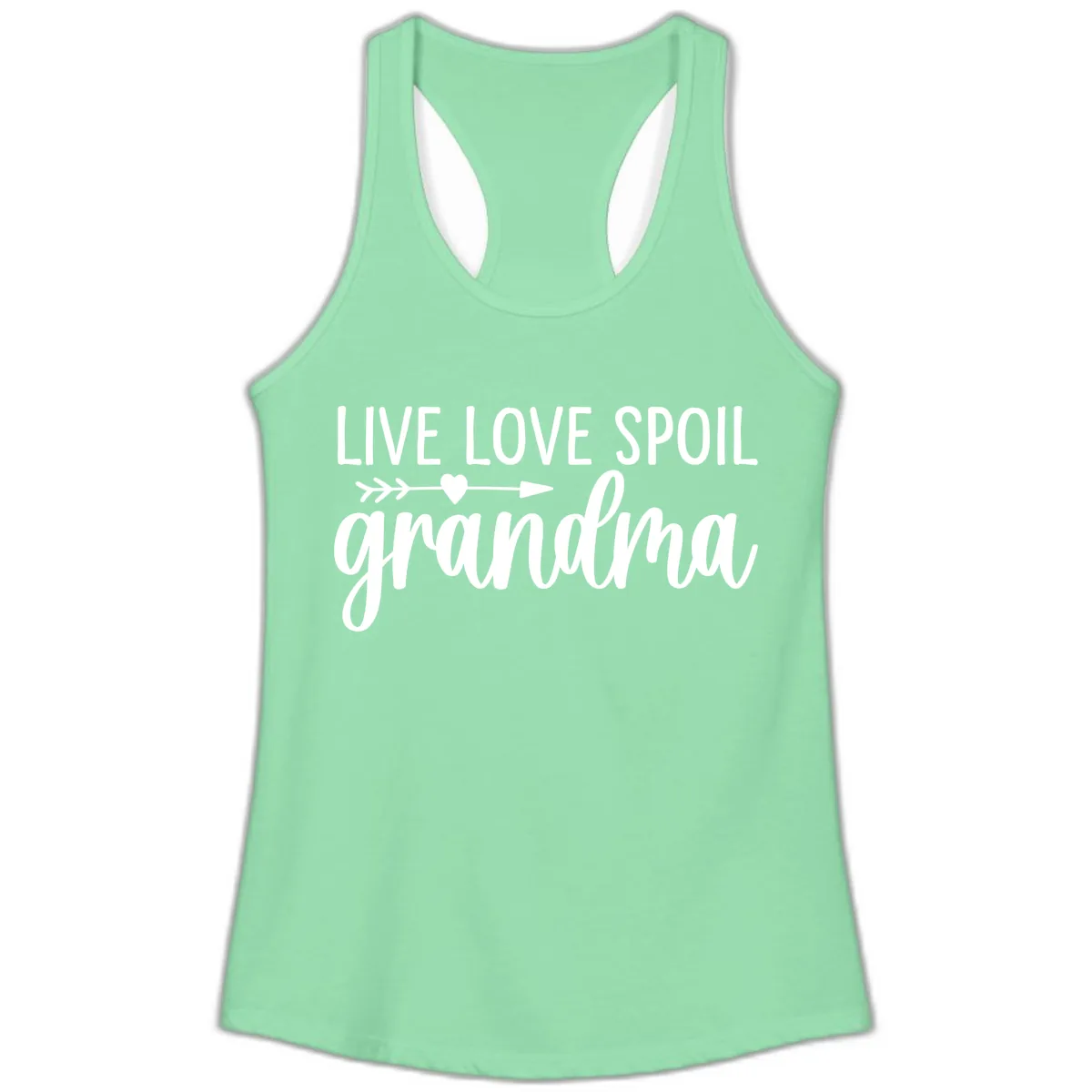 Live Love Spoil Grandma Design Ladies Tank in Solid Mint
