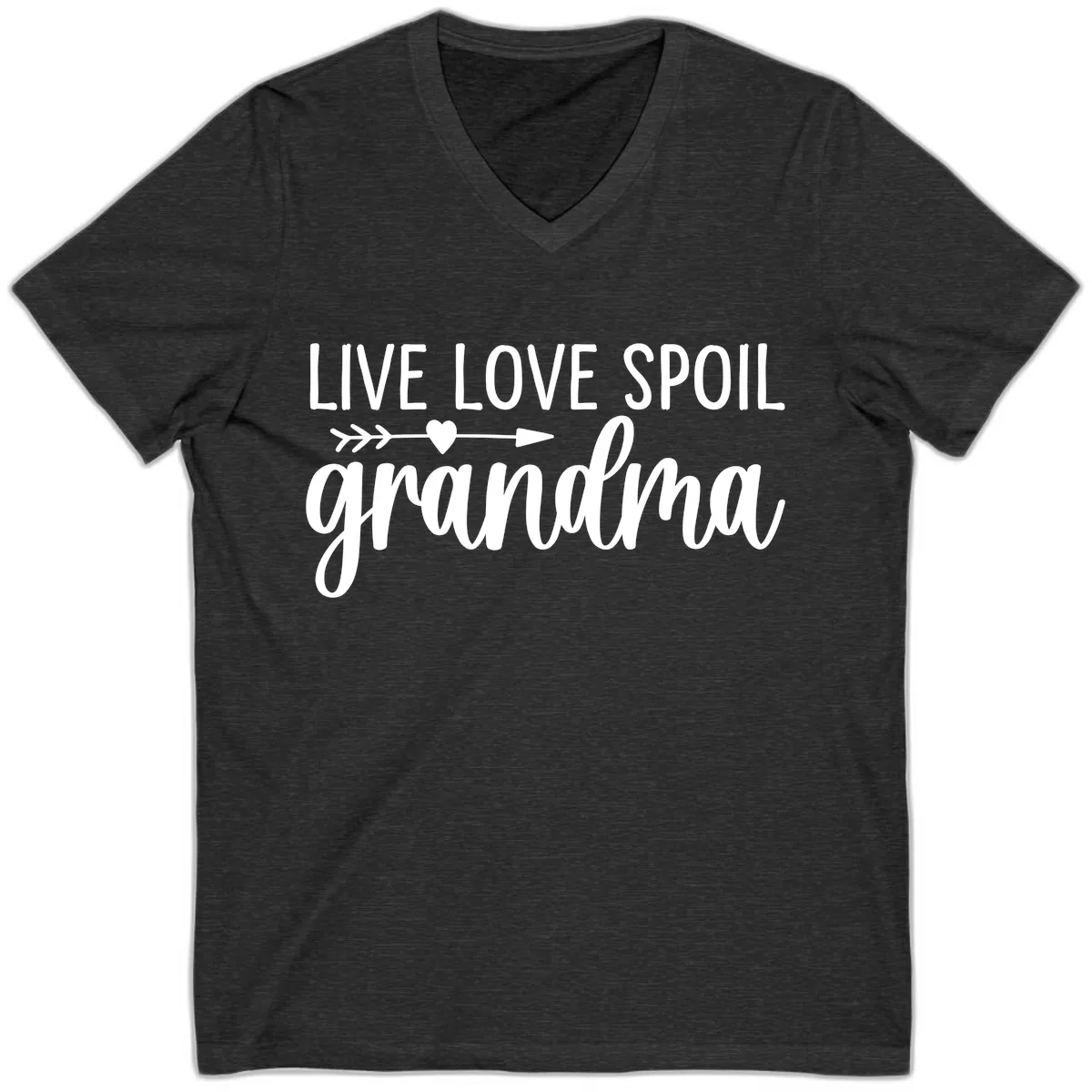 Live Love Spoil Grandma Design V-Neck in Dark Grey Heather