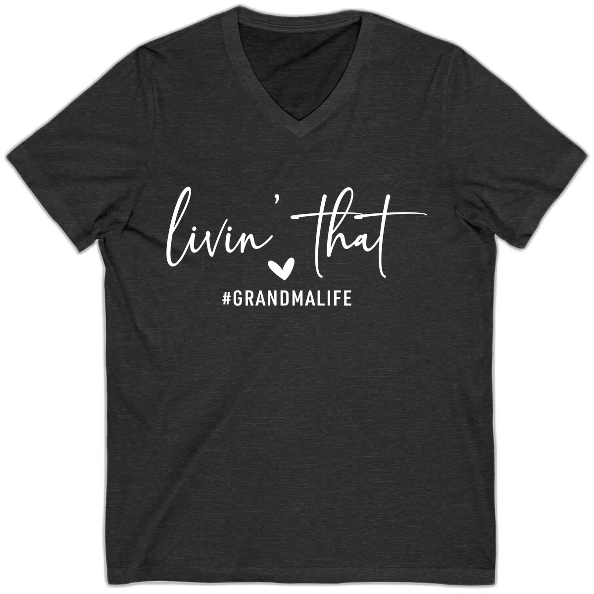 Livin' That Grandma Life V-Neck in Dark Grey Heather