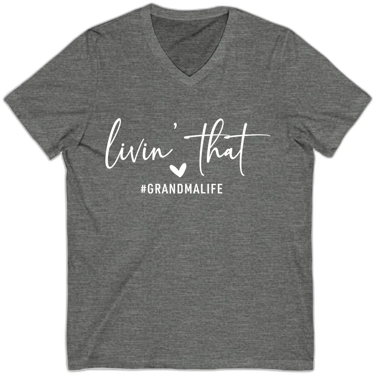 Livin' That Grandma Life V-Neck in Deep Heather