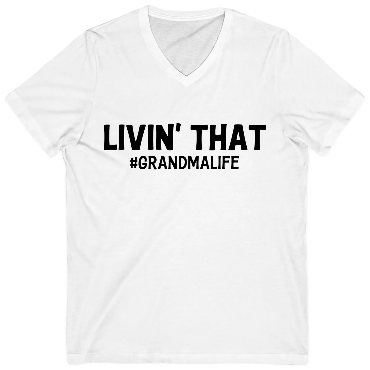 Livin' That Grandma Life Typography V-Neck in White