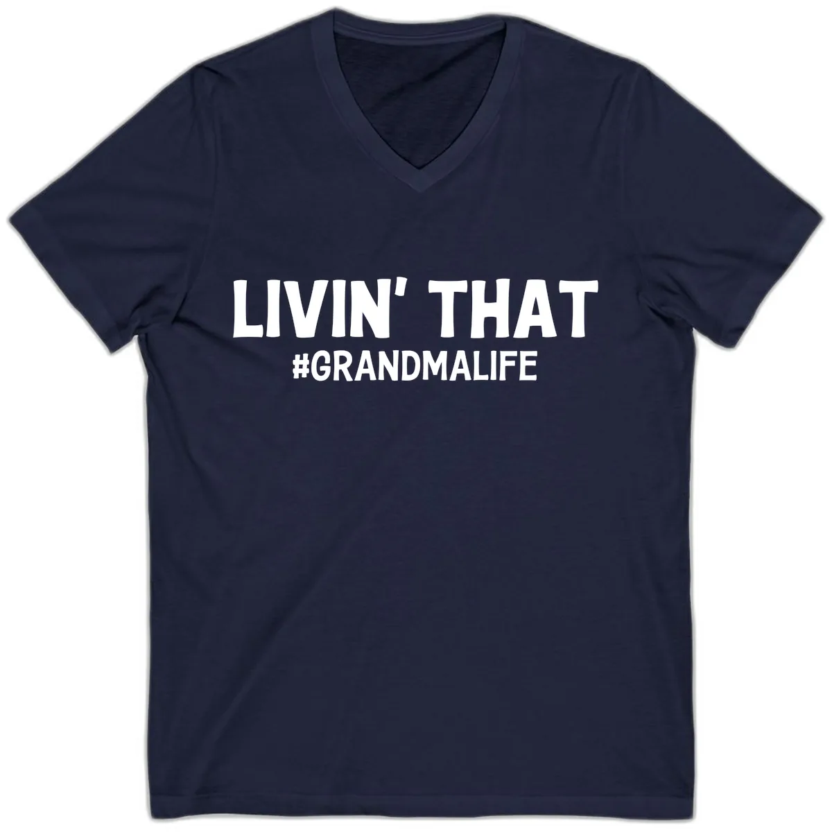 Livin' That Grandma Life Typography V-Neck in Navy