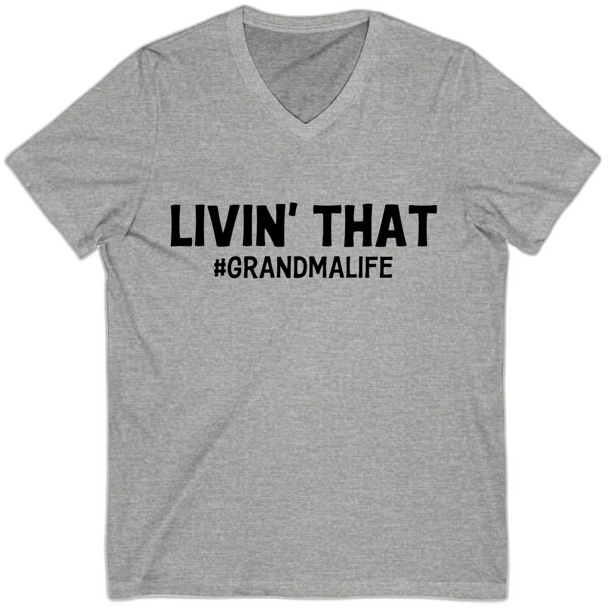 Livin' That Grandma Life Typography V-Neck in Athletic Heather
