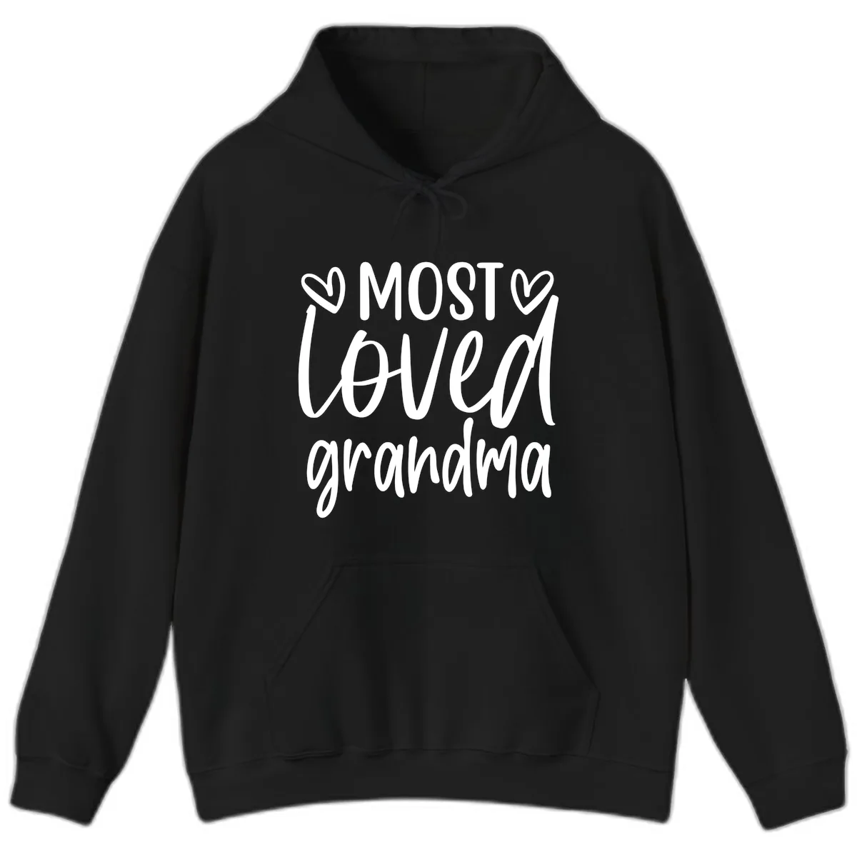 Most Loved Grandma Typography Design Hoodie in Black