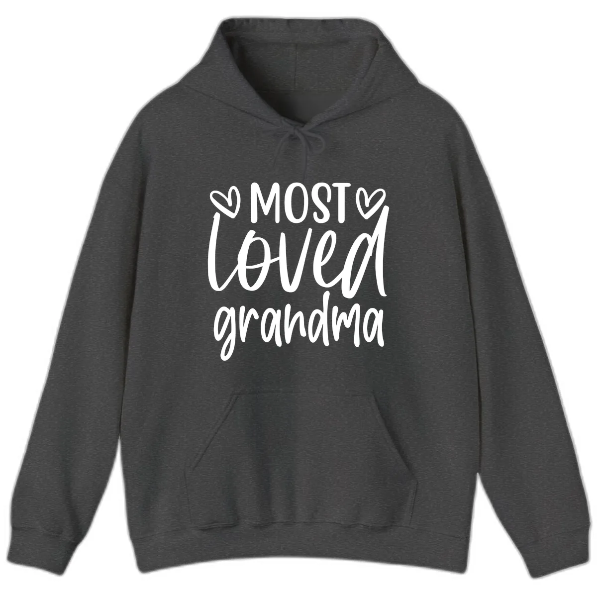 Most Loved Grandma Typography Design Hoodie in Dark Heather