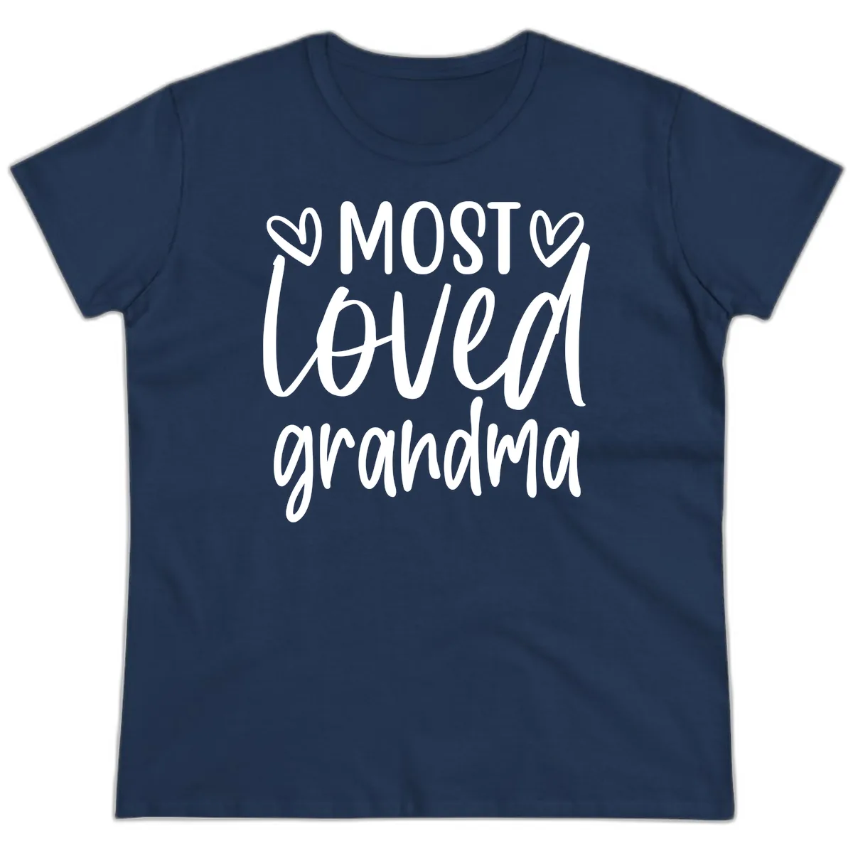 Most Loved Grandma Typography Design Ladies Tee in Navy