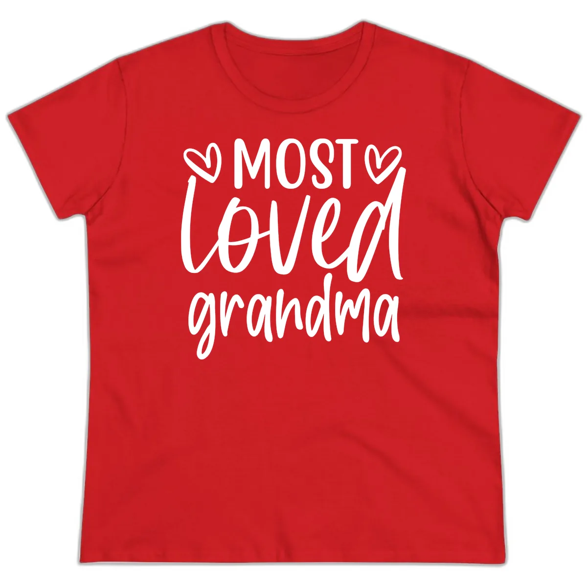 Most Loved Grandma Typography Design Ladies Tee in Red