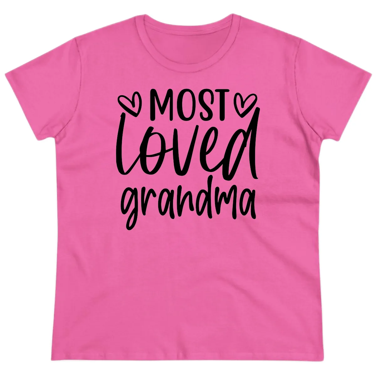 Most Loved Grandma Typography Design Ladies Tee in Azalea