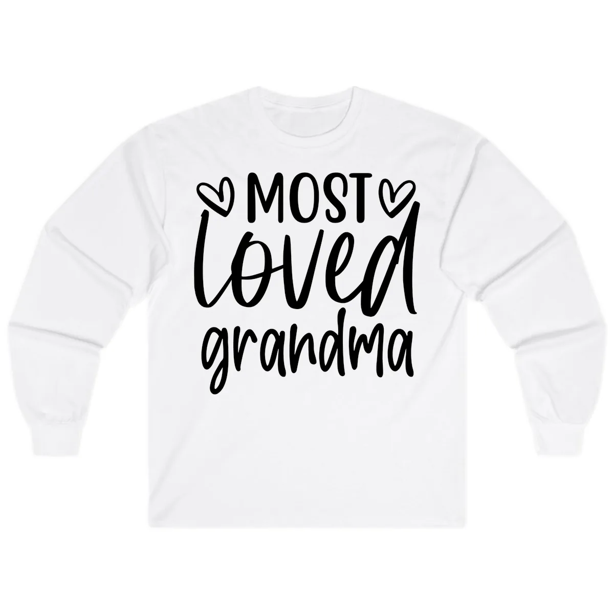 Most Loved Grandma Typography Design Long Sleeve in White