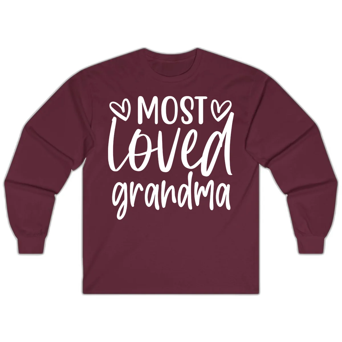 Most Loved Grandma Typography Design Long Sleeve in Maroon
