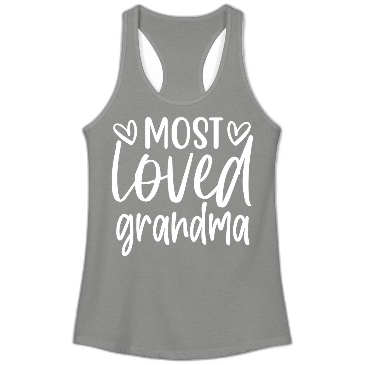 Most Loved Grandma Typography Design Ladies Tank in Heather Grey