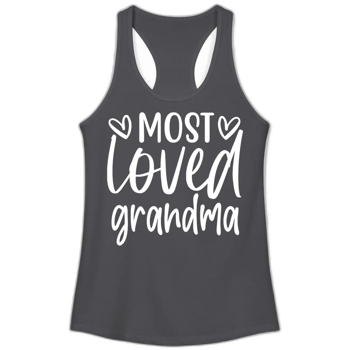 Most Loved Grandma Typography Design Ladies Tank in Solid Dark Gray