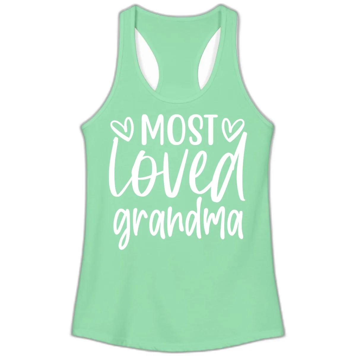 Most Loved Grandma Typography Design Ladies Tank in Solid Mint