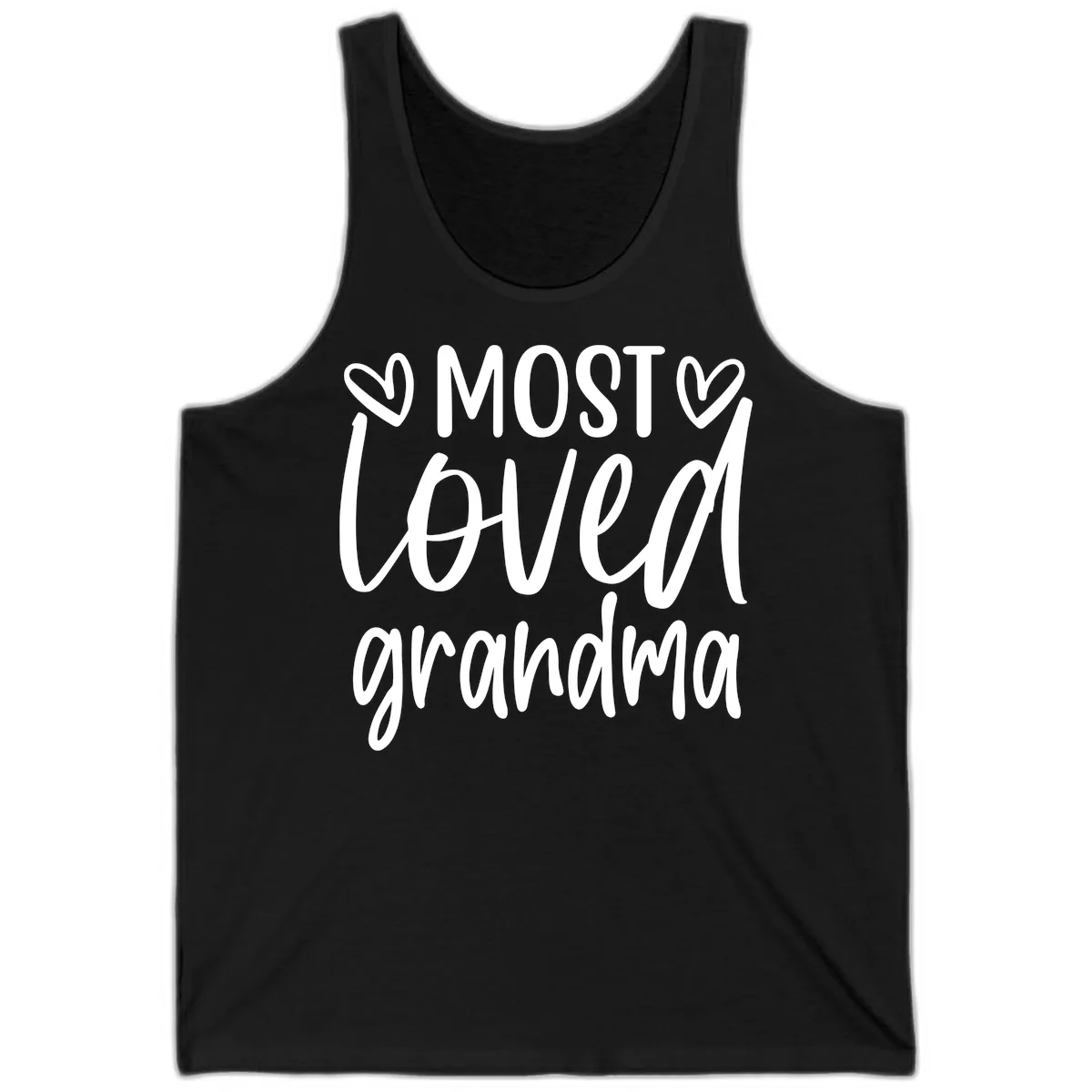 Most Loved Grandma Typography Design Tank in Black