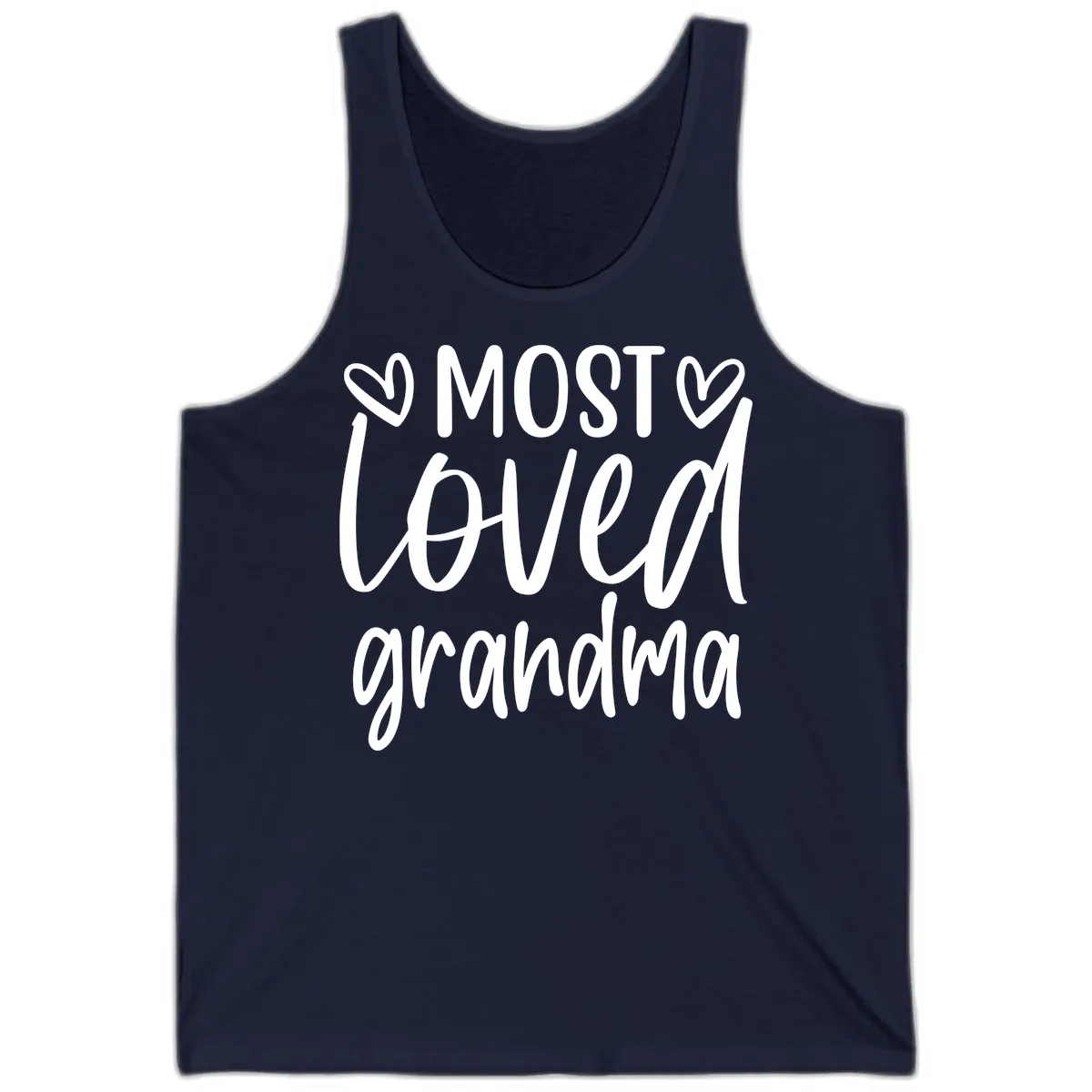 Most Loved Grandma Typography Design Tank in Navy