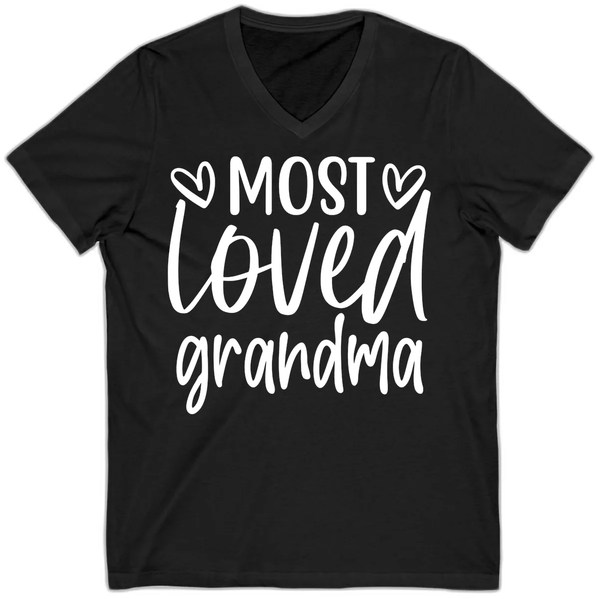 Most Loved Grandma Typography Design V-Neck in Black