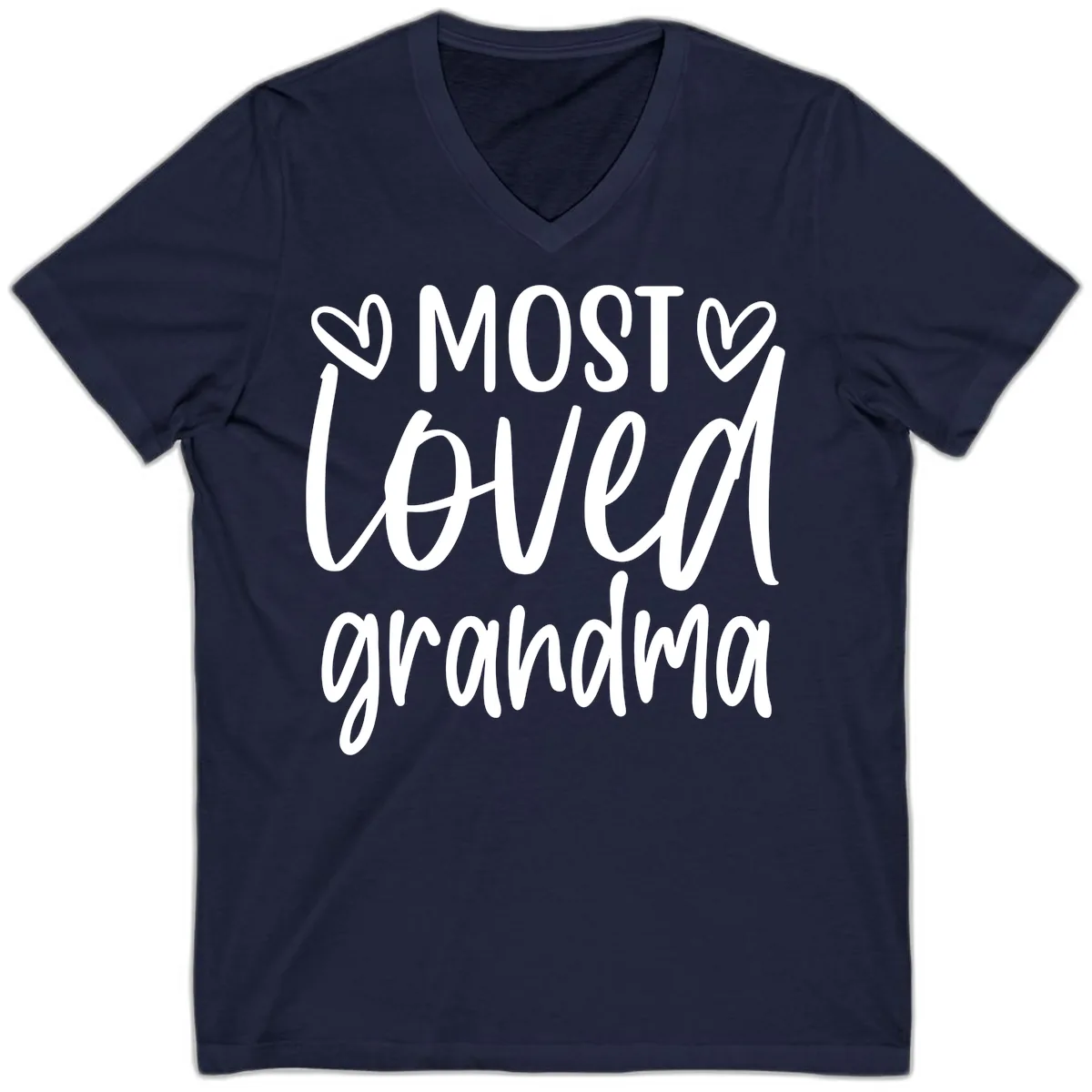 Most Loved Grandma Typography Design V-Neck in Navy