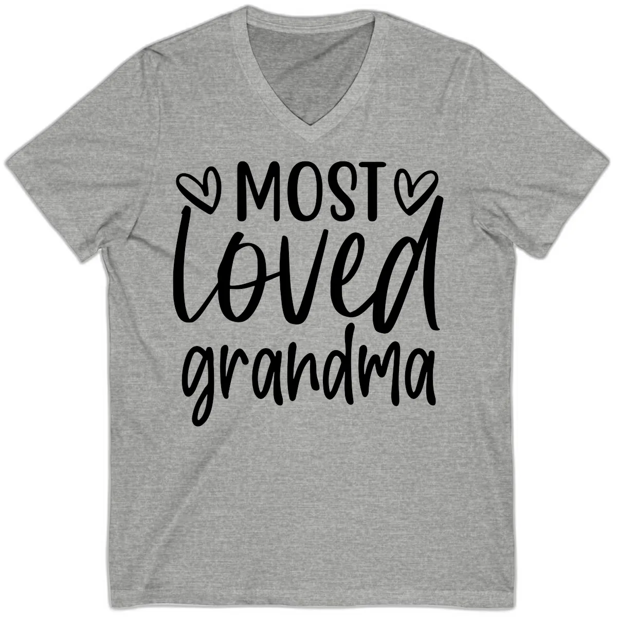 Most Loved Grandma Typography Design V-Neck in Athletic Heather