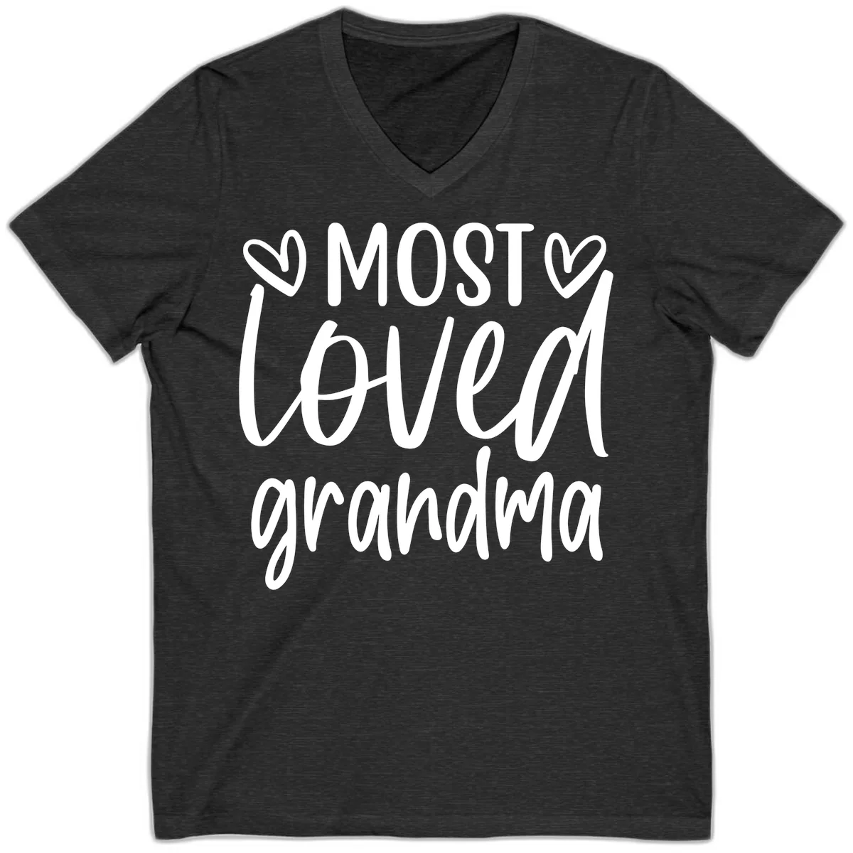Most Loved Grandma Typography Design V-Neck in Dark Grey Heather
