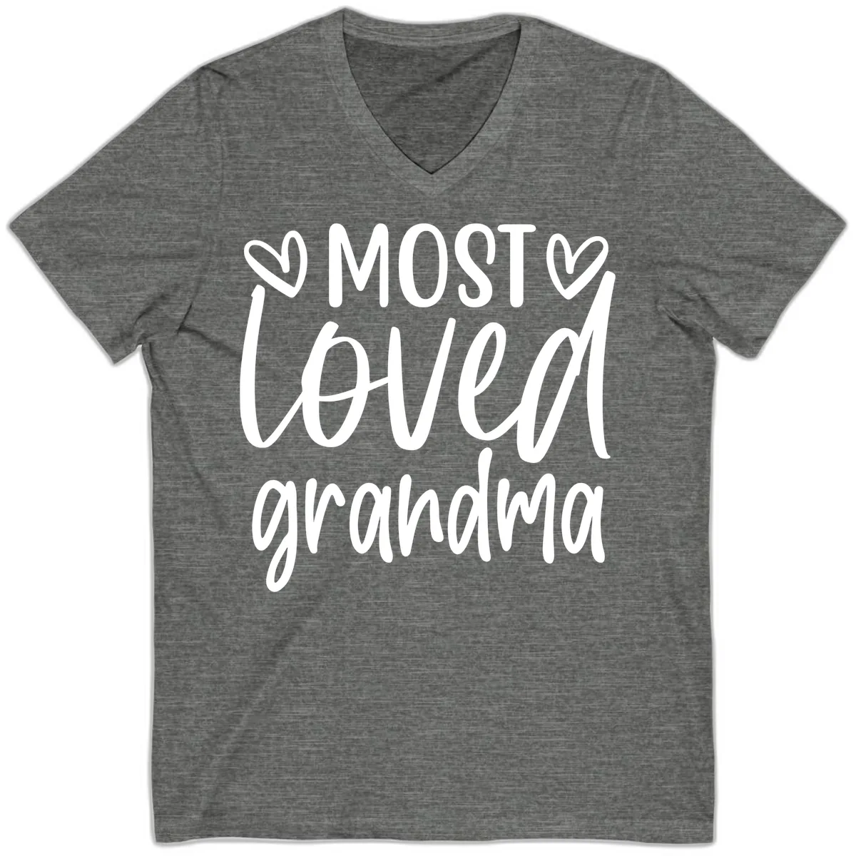 Most Loved Grandma Typography Design V-Neck in Deep Heather