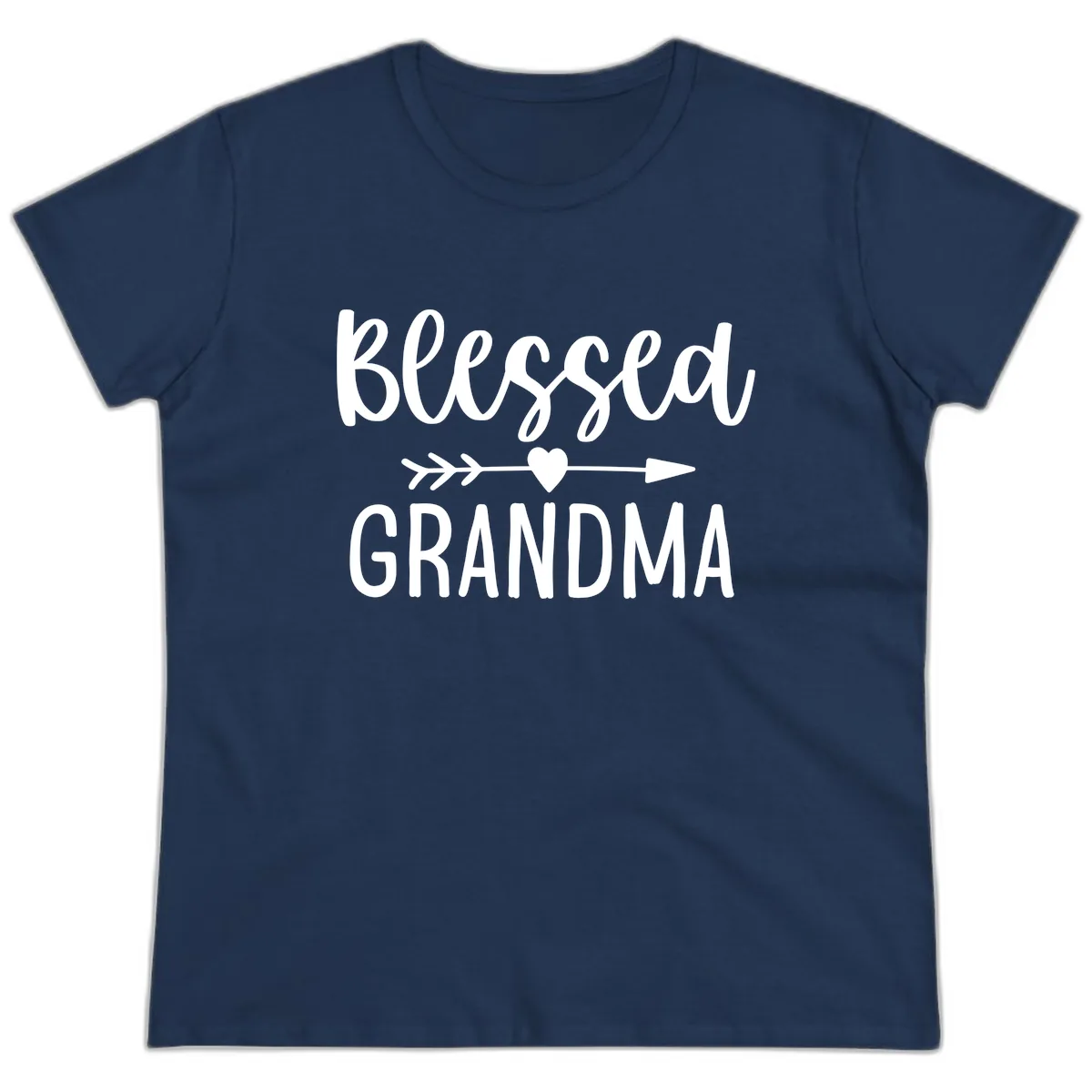 Blessed Grandma Arrow Heart Design Ladies Tee in Navy