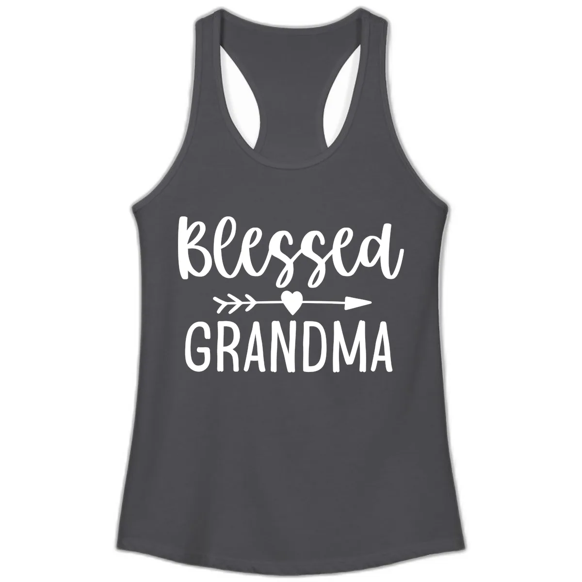 Blessed Grandma Arrow Heart Design Ladies Tank in Solid Dark Gray