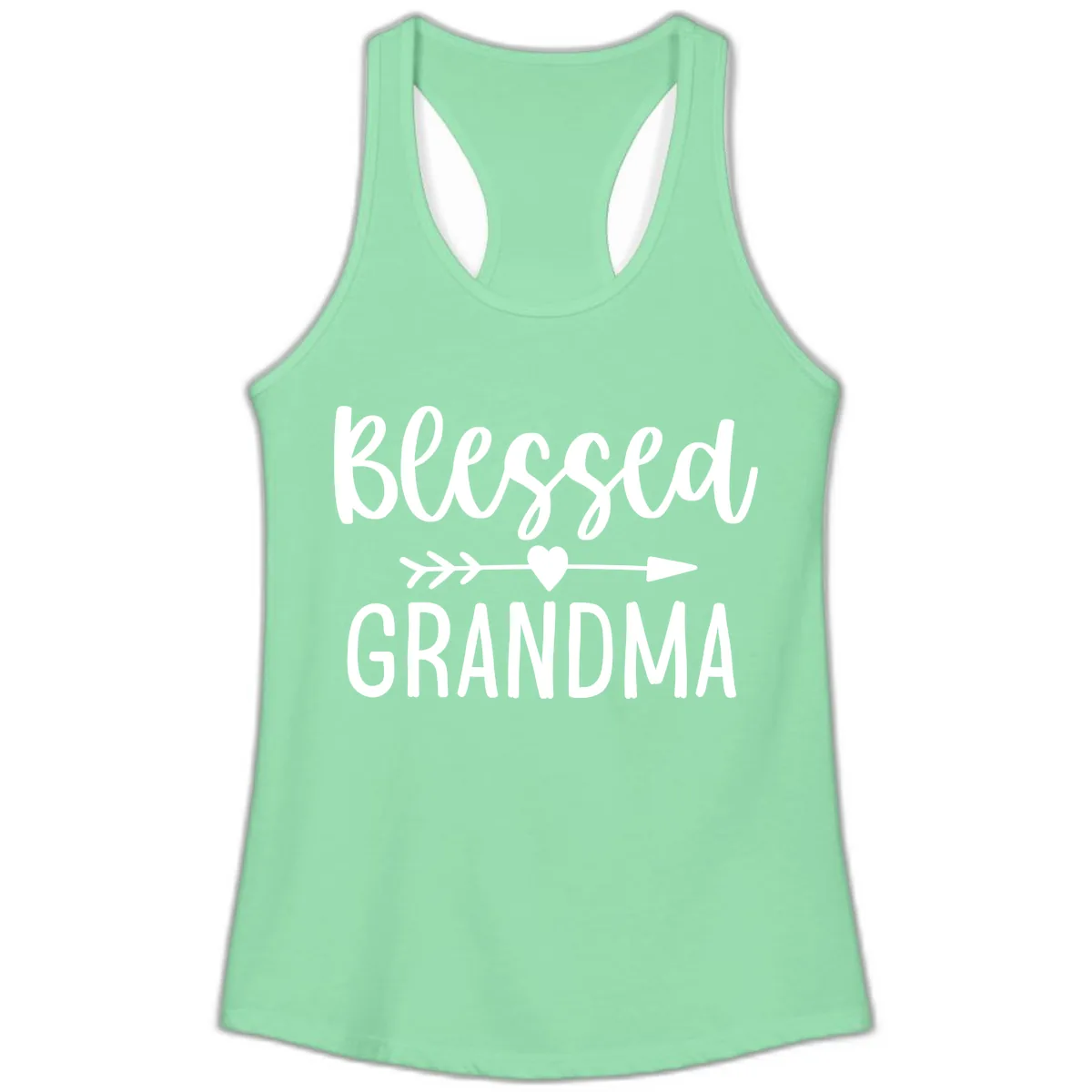 Blessed Grandma Arrow Heart Design Ladies Tank in Solid Mint