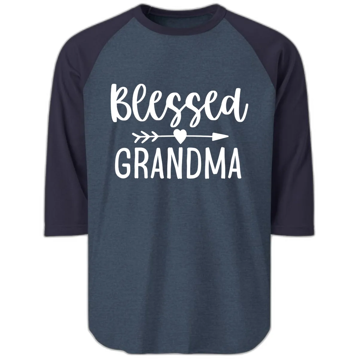 Blessed Grandma Arrow Heart Design Raglan 3/4 in Heather Denim Navy