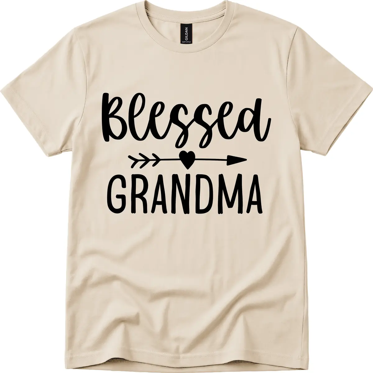 Blessed Grandma Arrow Heart Design T-Shirt in Sand