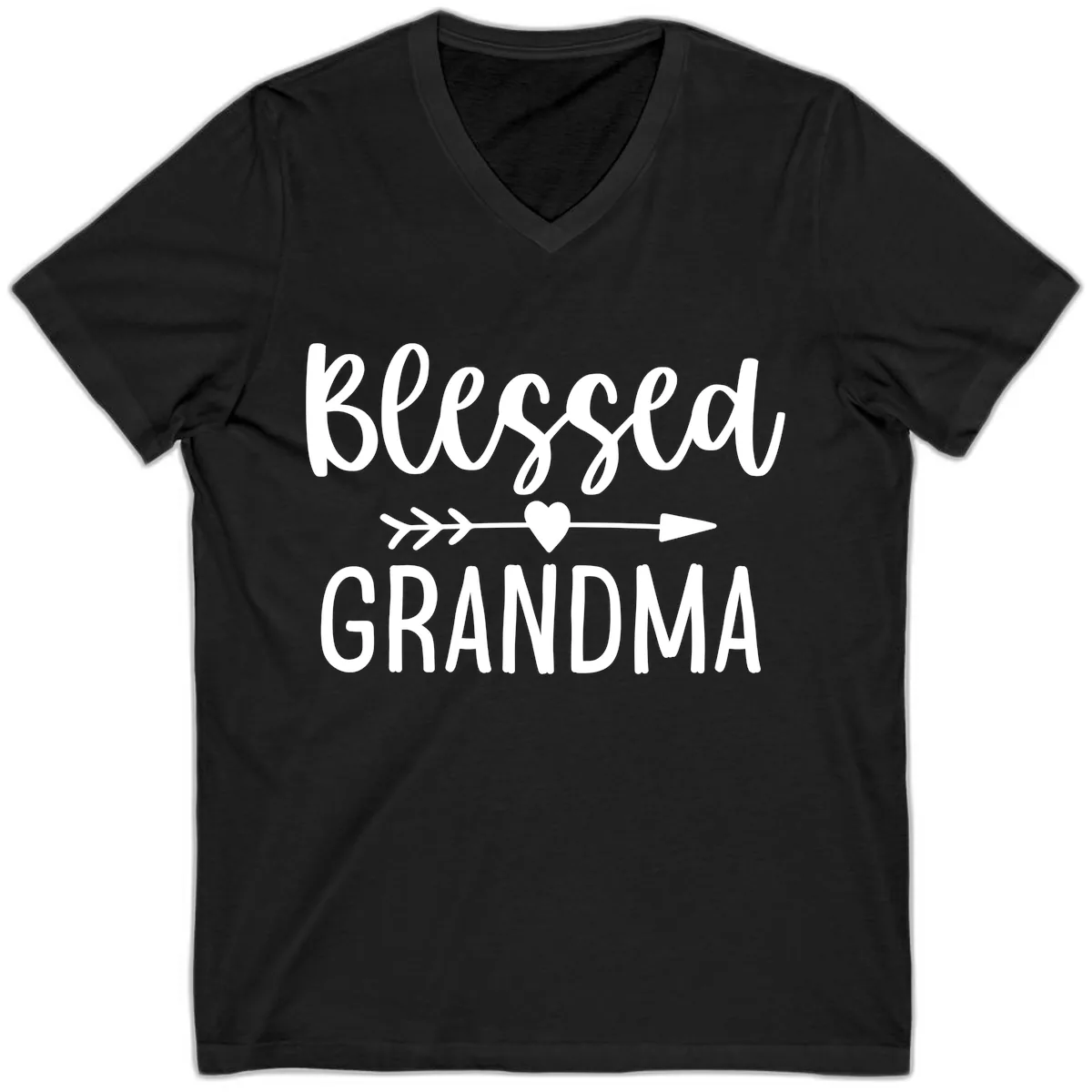 Blessed Grandma Arrow Heart Design V-Neck in Black