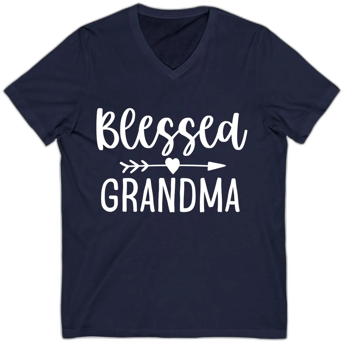 Blessed Grandma Arrow Heart Design V-Neck in Navy