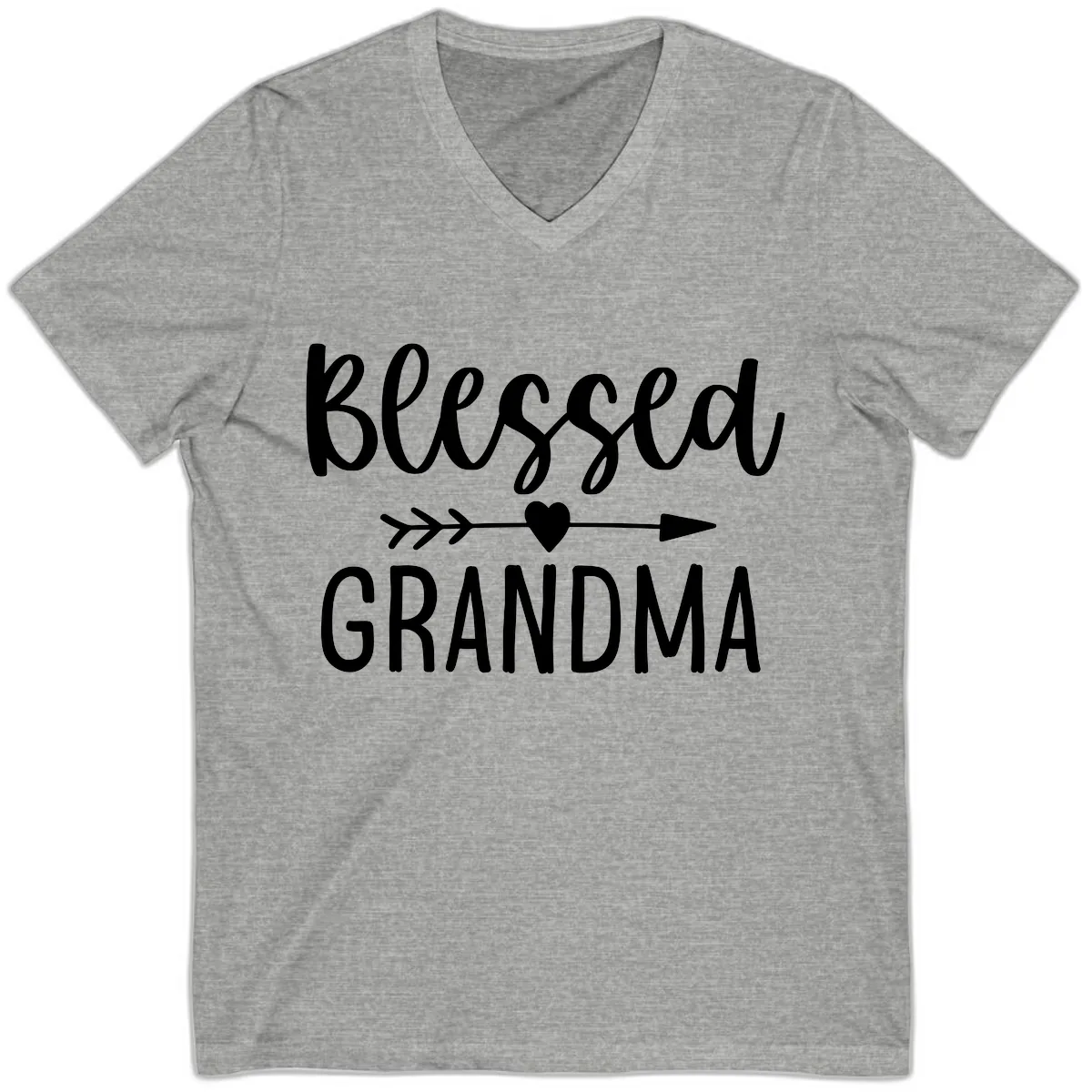 Blessed Grandma Arrow Heart Design V-Neck in Athletic Heather
