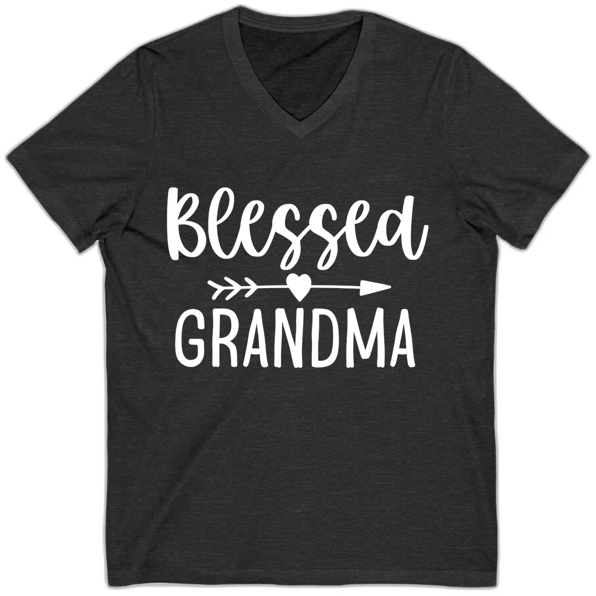 Blessed Grandma Arrow Heart Design V-Neck in Dark Grey Heather