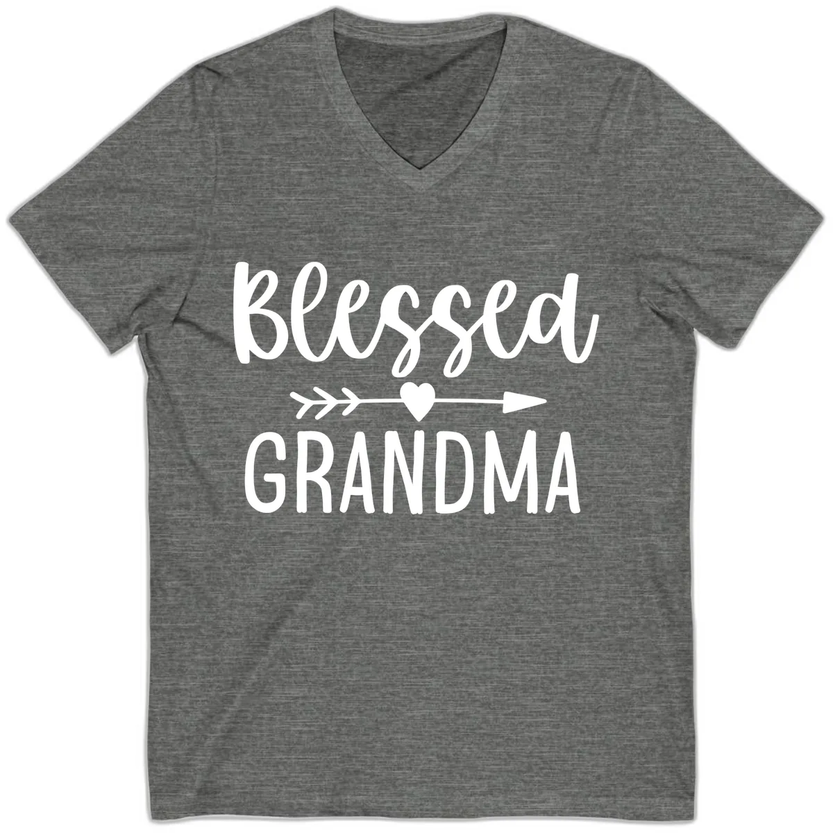 Blessed Grandma Arrow Heart Design V-Neck in Deep Heather