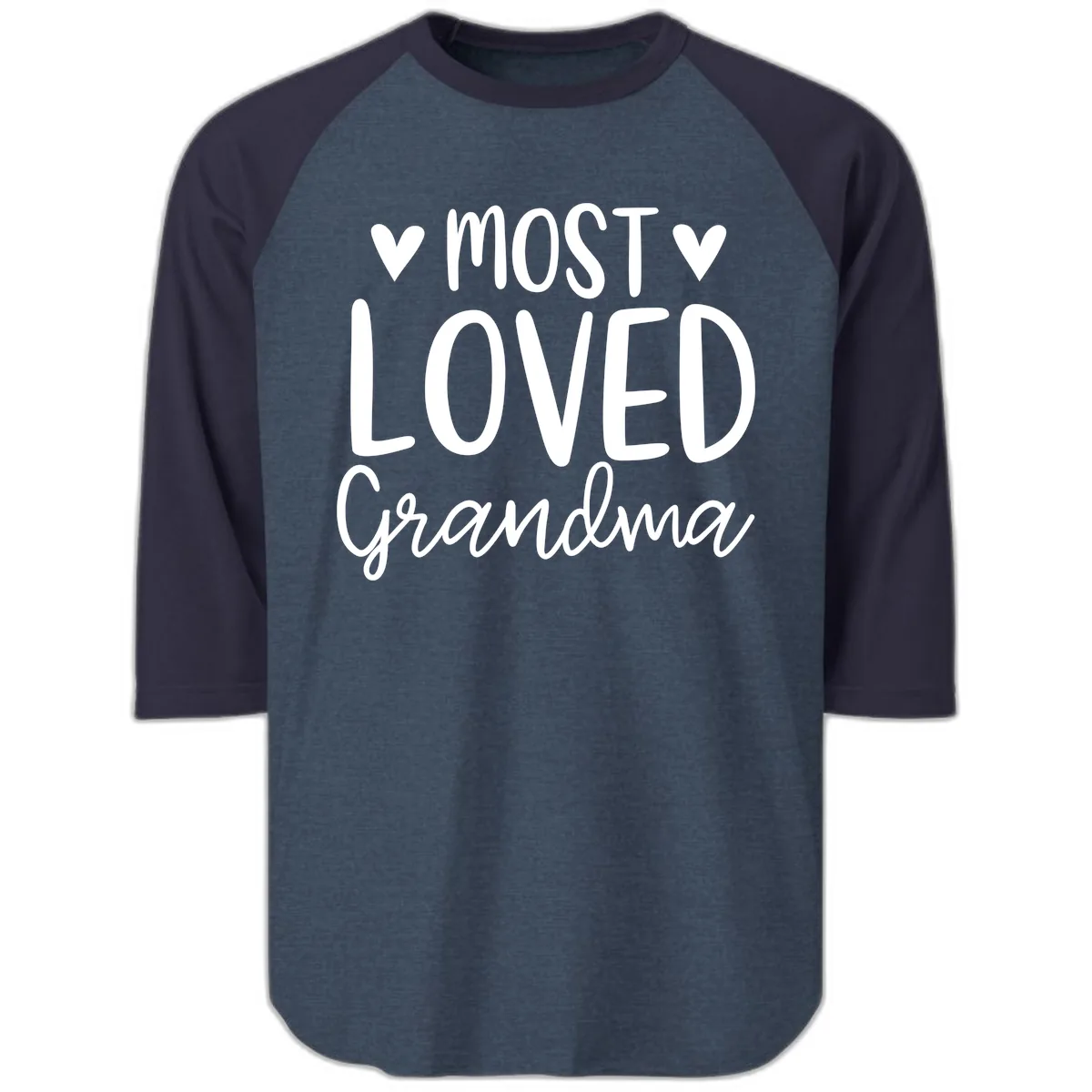 Most Loved Grandma Raglan 3/4 in Heather Denim Navy