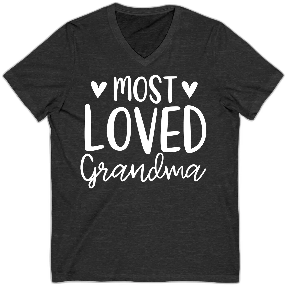 Most Loved Grandma V-Neck in Dark Grey Heather
