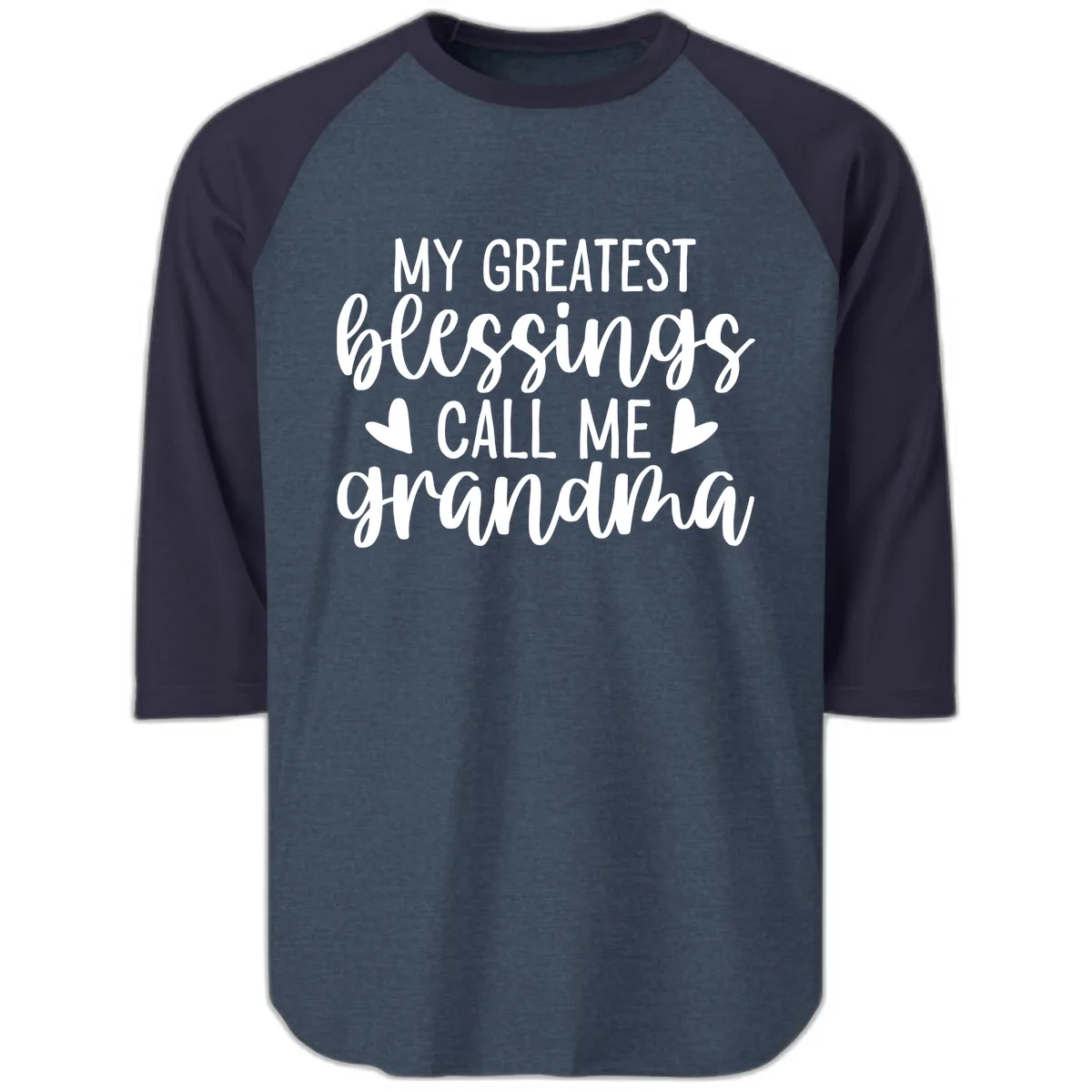 My Greatest Blessings Call Me Grandma Raglan 3/4 in Heather Denim Navy