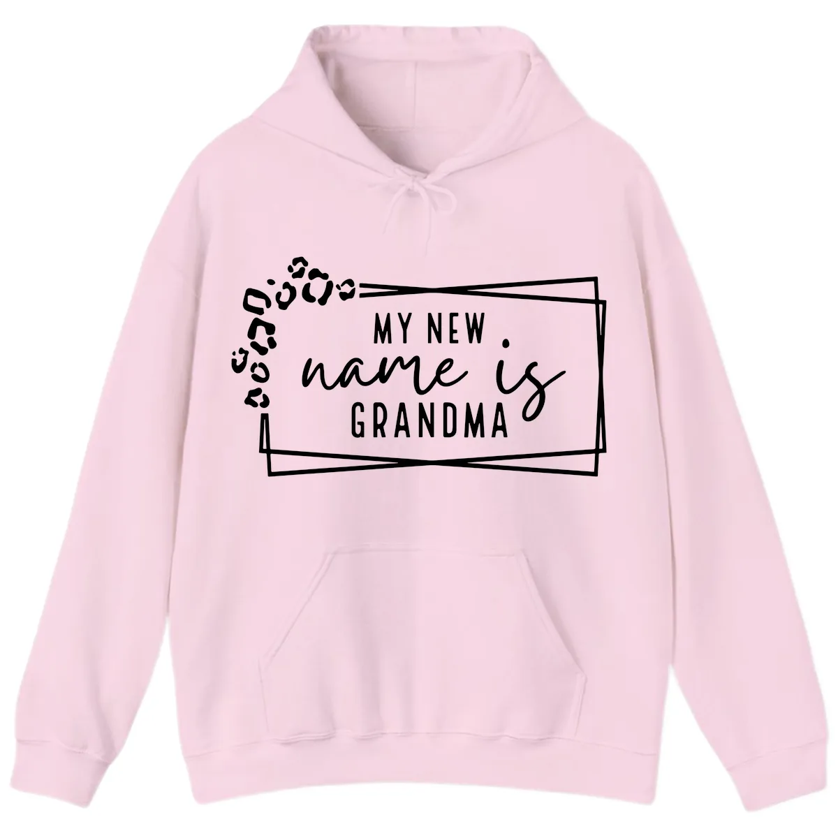 My New Name Is Grandma Leopard Hoodie in Light Pink
