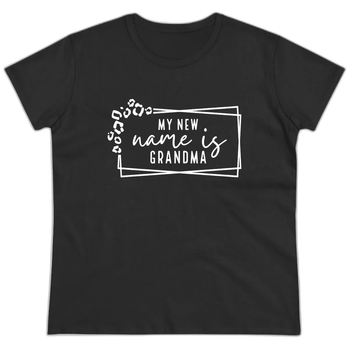 My New Name Is Grandma Leopard Ladies Tee in Black