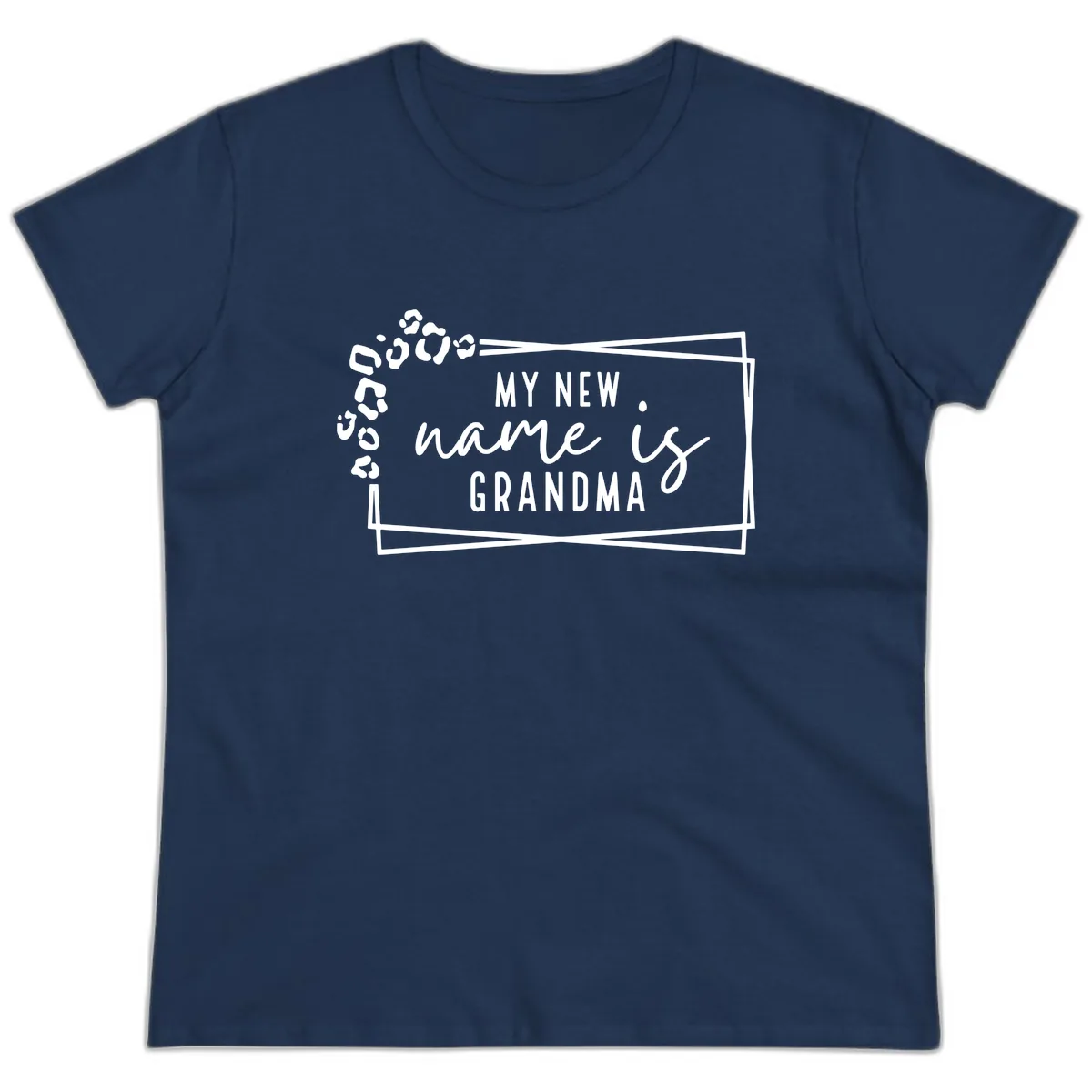 My New Name Is Grandma Leopard Ladies Tee in Navy