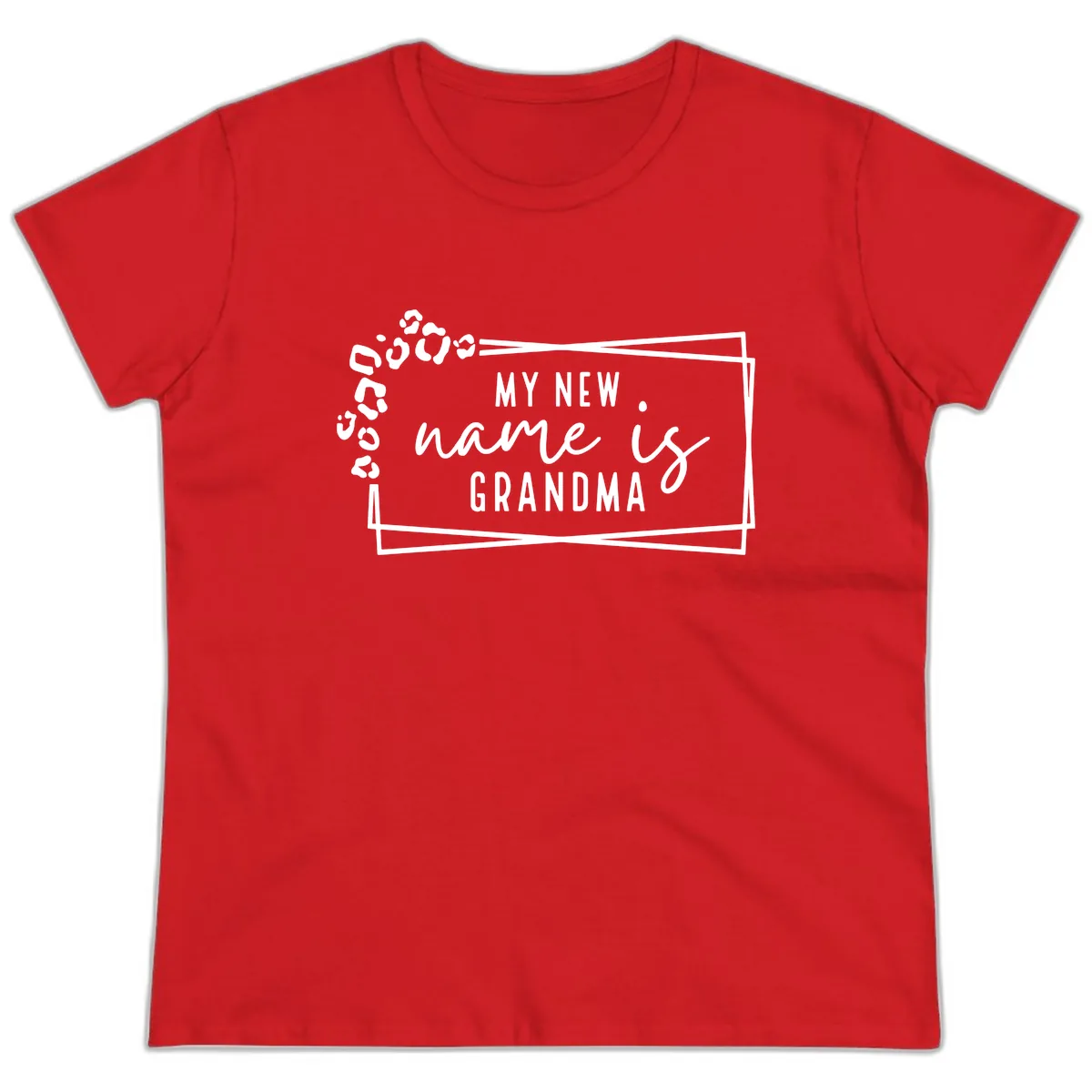 My New Name Is Grandma Leopard Ladies Tee in Red