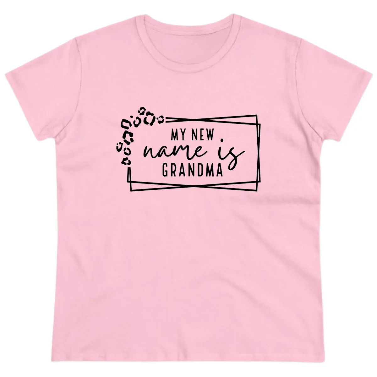 My New Name Is Grandma Leopard Ladies Tee in Light Pink