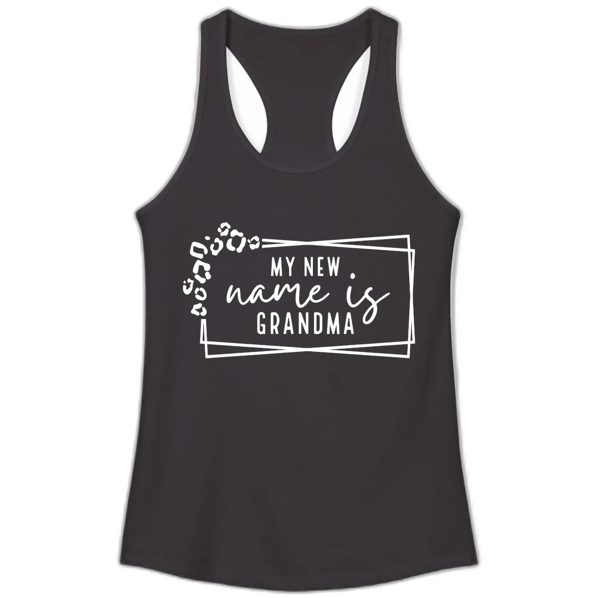 My New Name Is Grandma Leopard Ladies Tank in Black